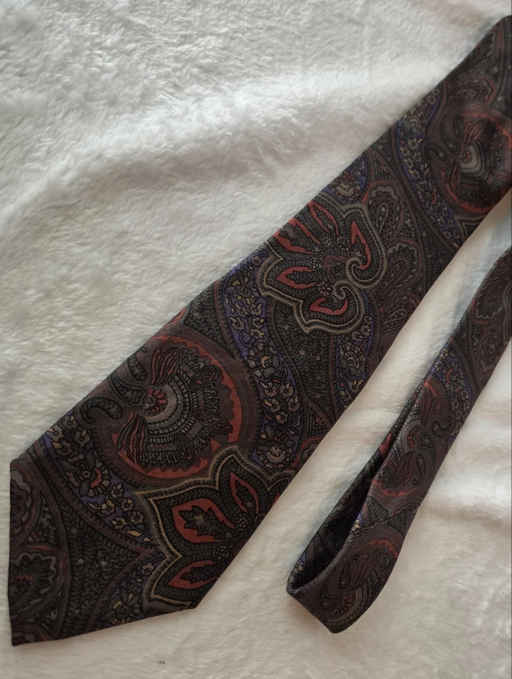 Vintage Rooster Brand Silk Necktie Red Brown Green Blue Paisley Made in USA Tie
